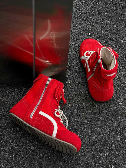 Double-Lace Suede Racing Training Boots
