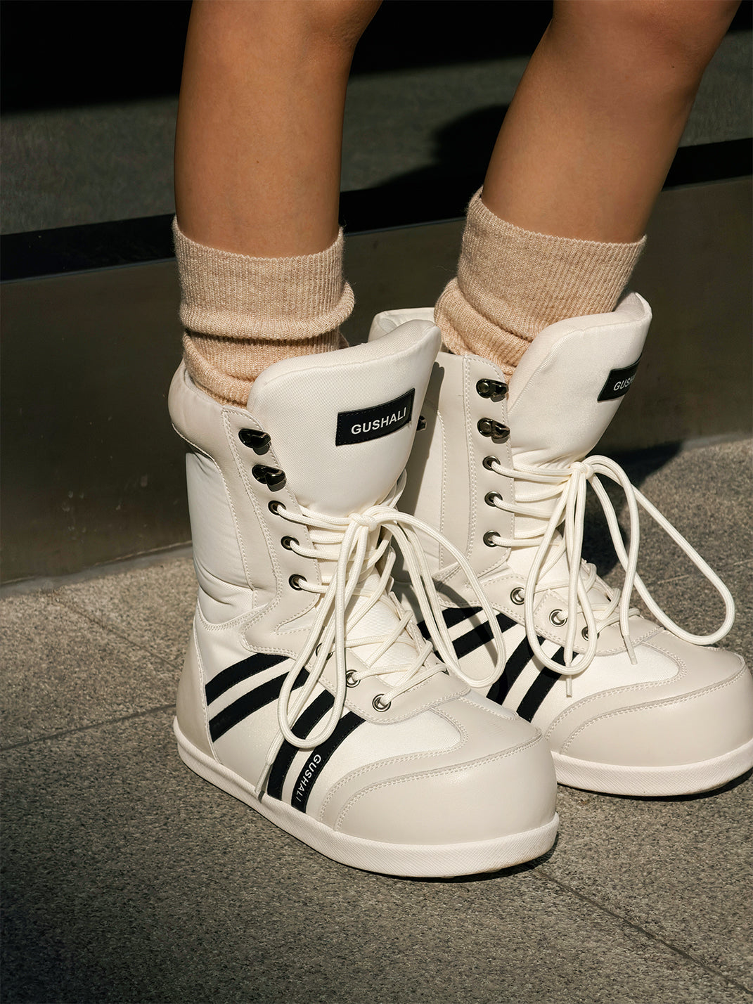 Fleece-Lined Graphic Lace-Up Snow Boots