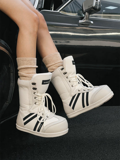Fleece-Lined Graphic Lace-Up Snow Boots