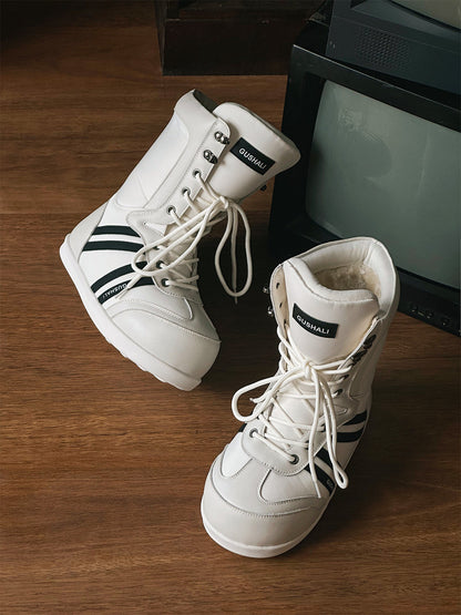Fleece-Lined Graphic Lace-Up Snow Boots