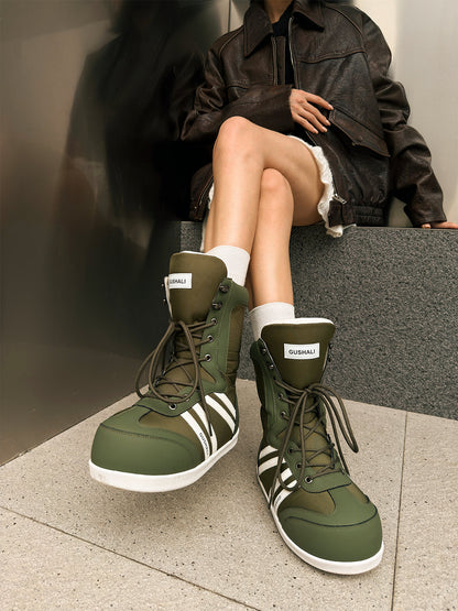 Fleece-Lined Graphic Lace-Up Snow Boots