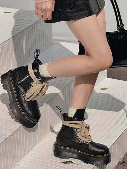 Ribbon-Laced Chunky Side-Zip Combat Boots