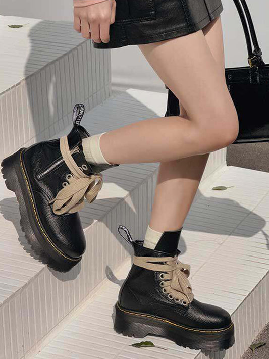 Ribbon-Laced Chunky Side-Zip Combat Boots