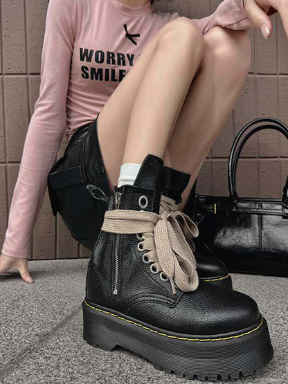 Ribbon-Laced Chunky Side-Zip Combat Boots