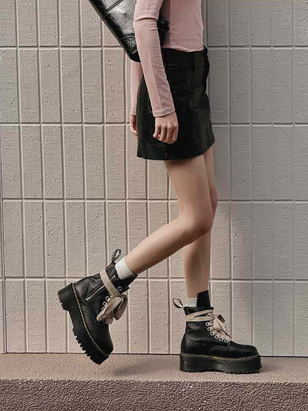 Ribbon-Laced Chunky Side-Zip Combat Boots