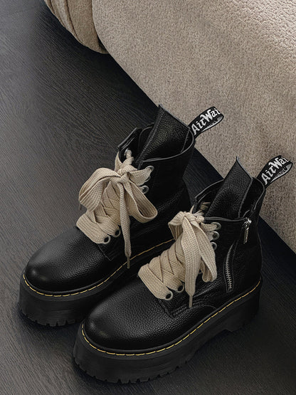 Ribbon-Laced Chunky Side-Zip Combat Boots