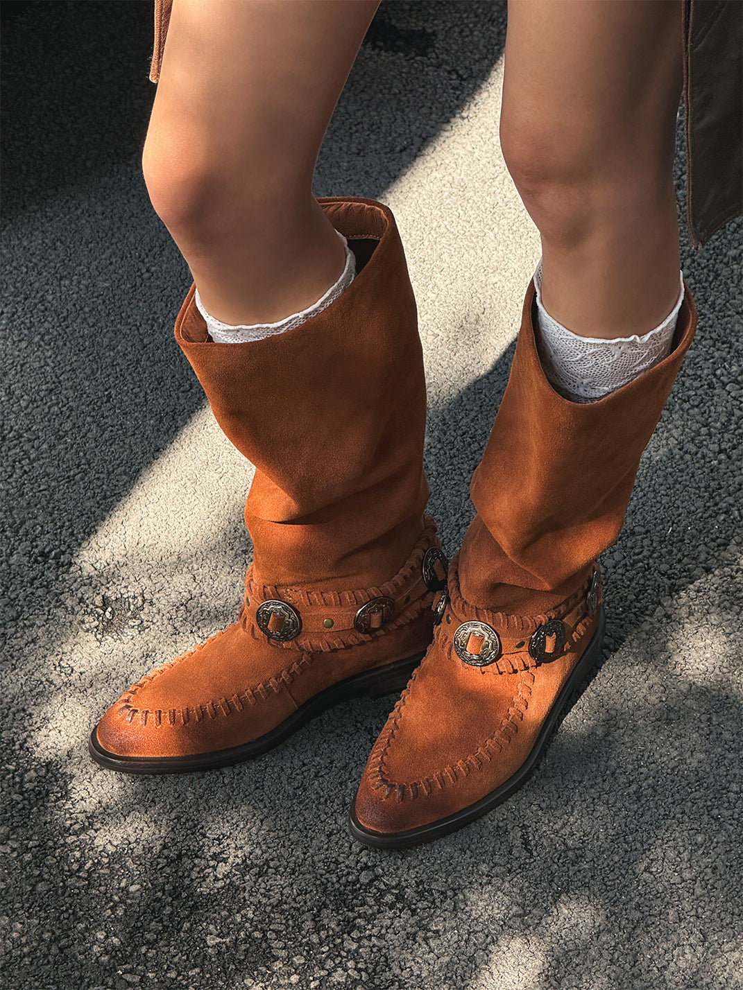 Buckled Suede Western Knee-High Riding Boots