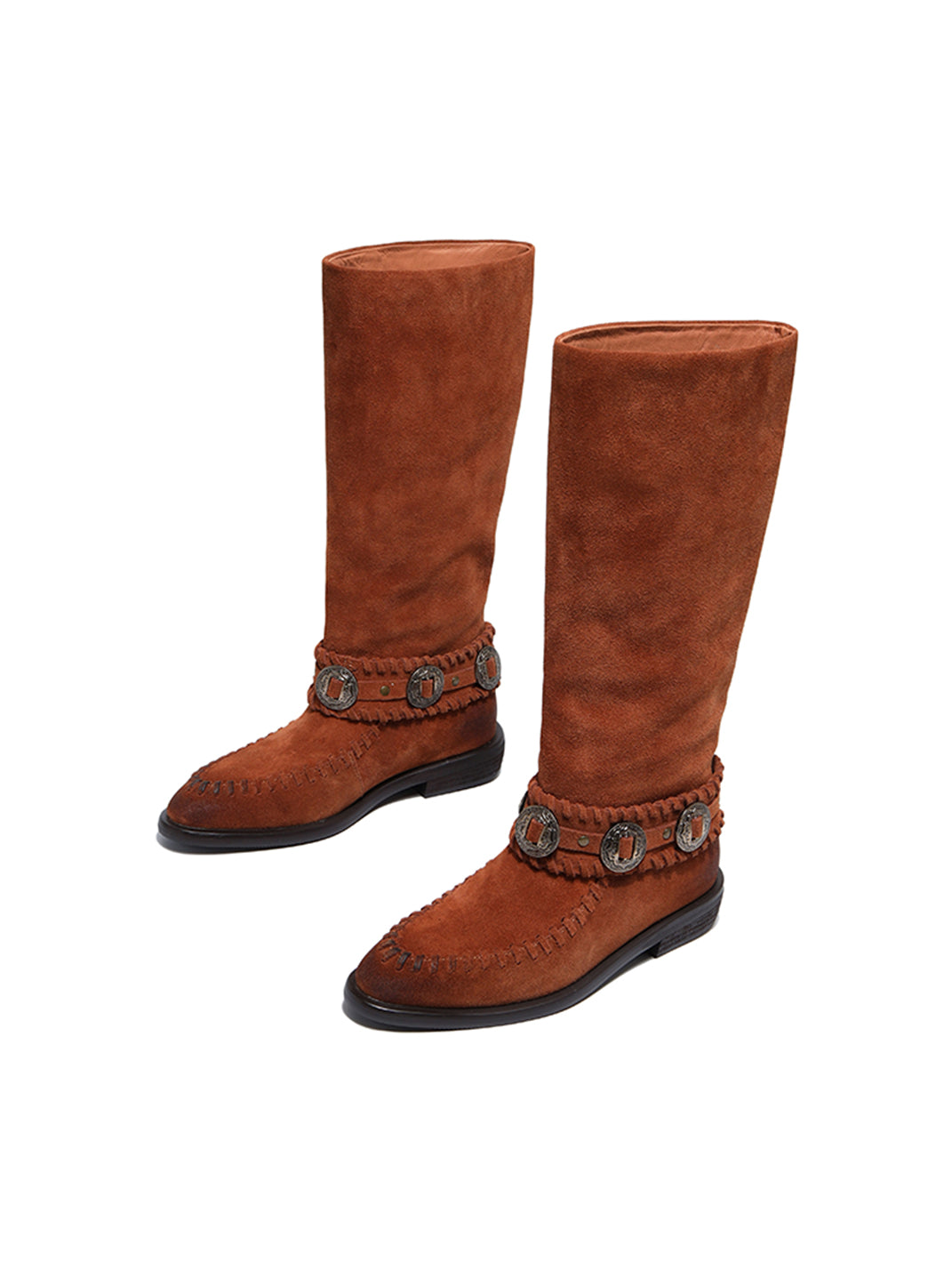 Buckled Suede Western Knee-High Riding Boots