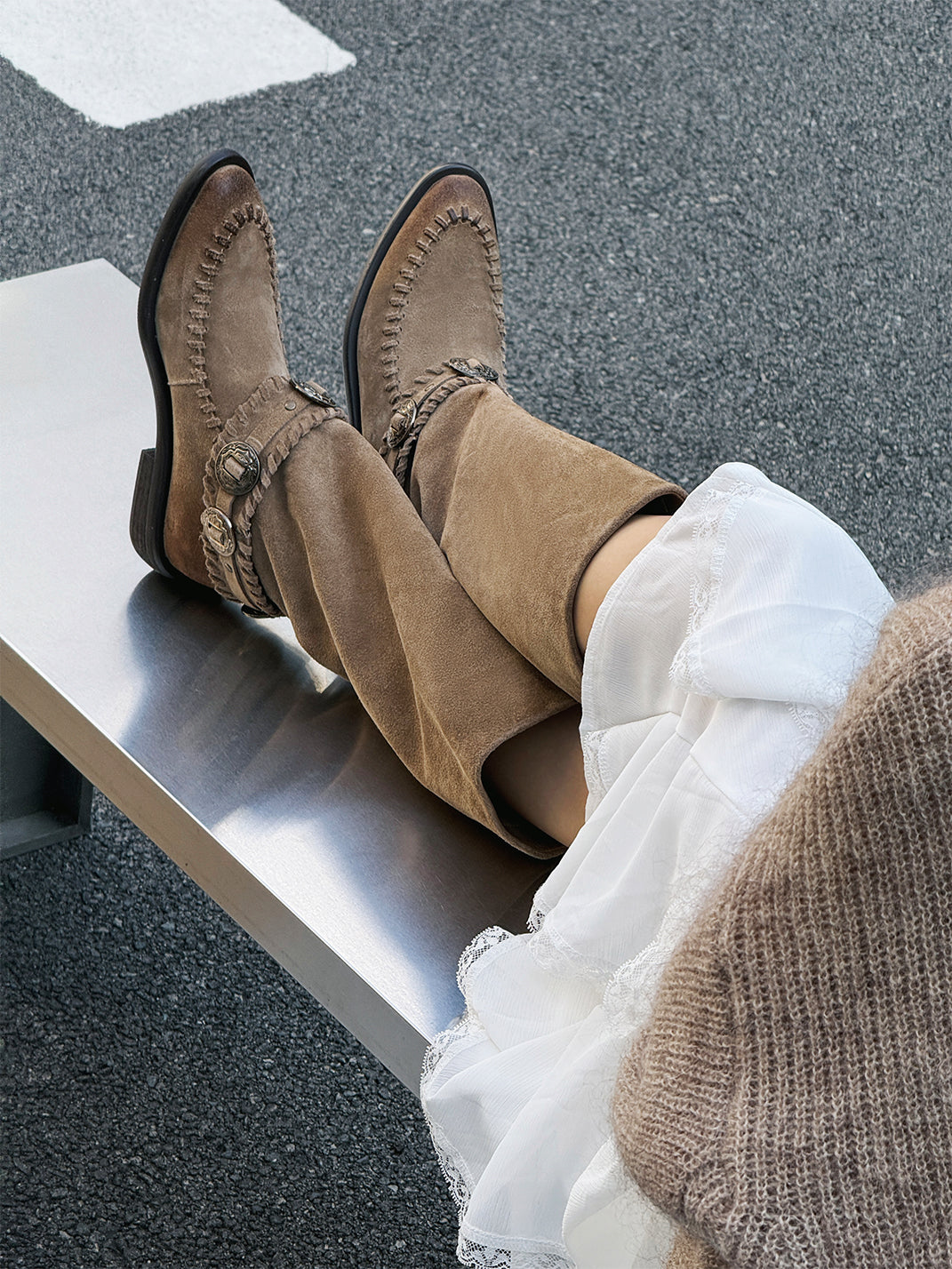 Buckled Suede Western Knee-High Riding Boots