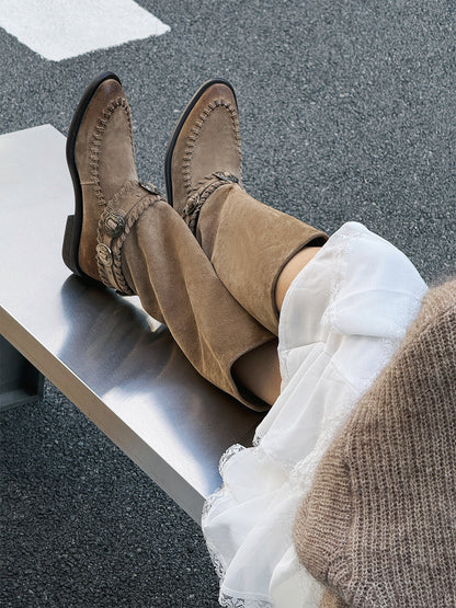 Buckled Suede Western Knee-High Riding Boots