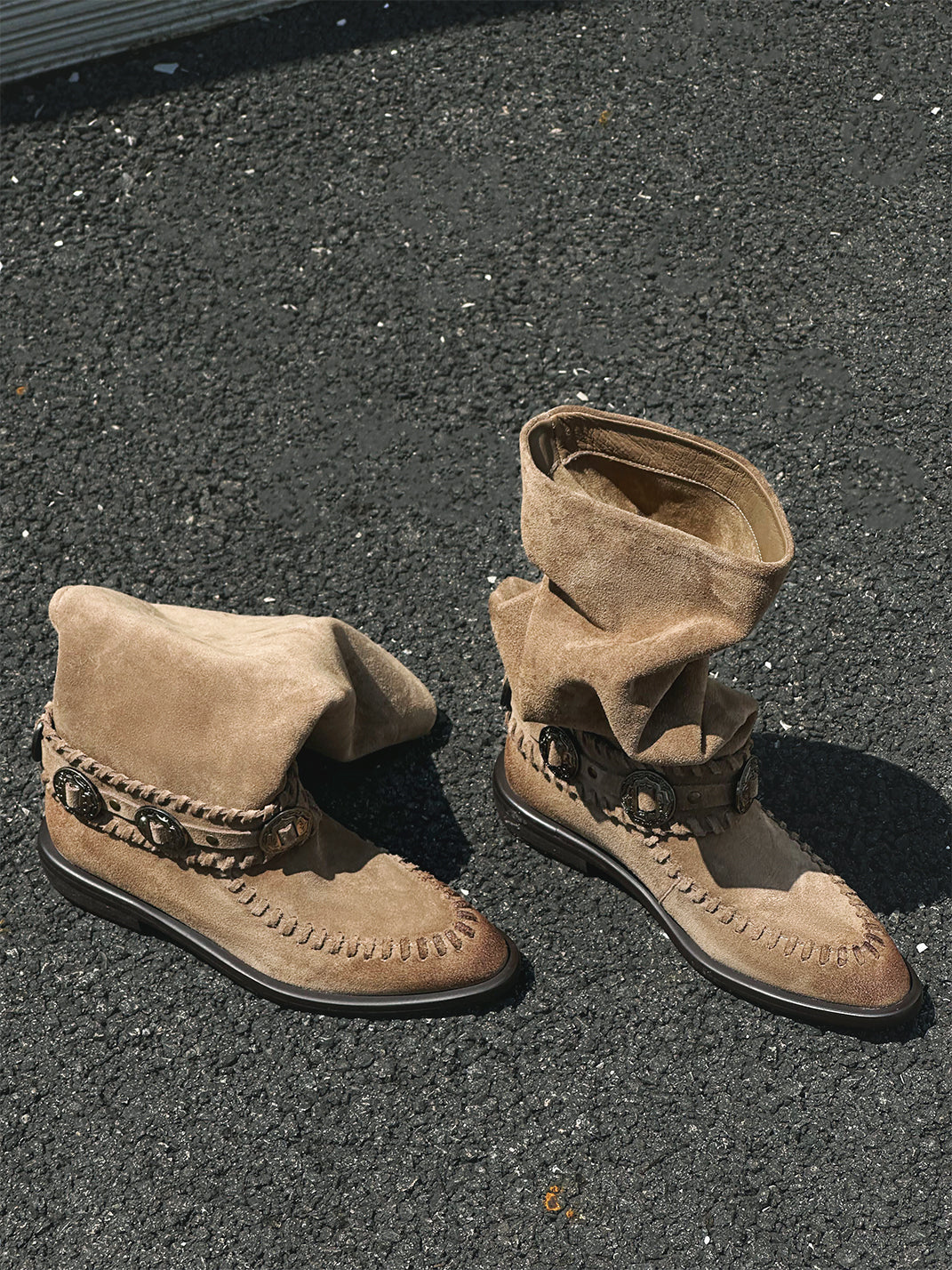 Buckled Suede Western Knee-High Riding Boots