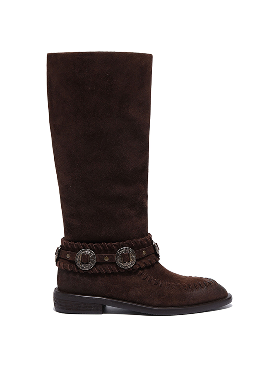 Buckled Suede Western Knee-High Riding Boots
