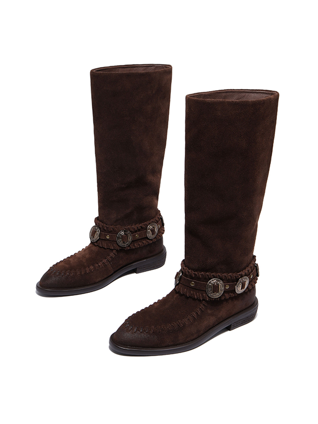 Buckled Suede Western Knee-High Riding Boots