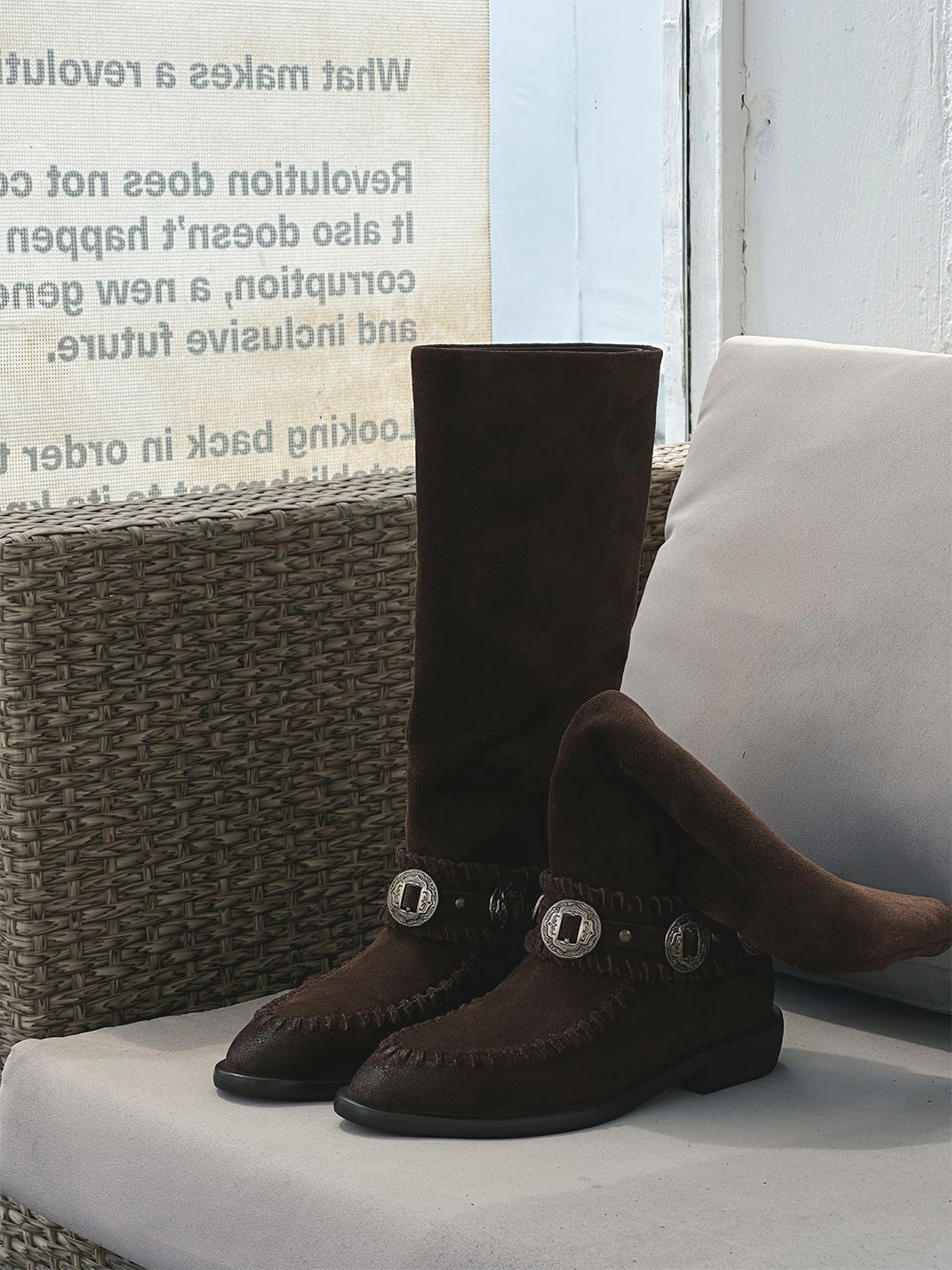 Buckled Suede Western Knee-High Riding Boots