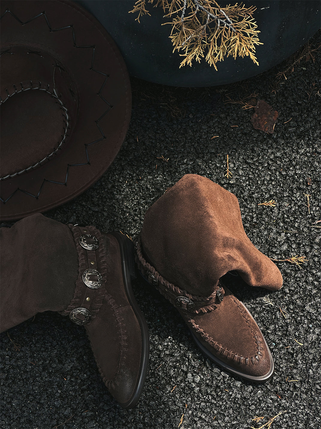 Buckled Suede Western Knee-High Riding Boots