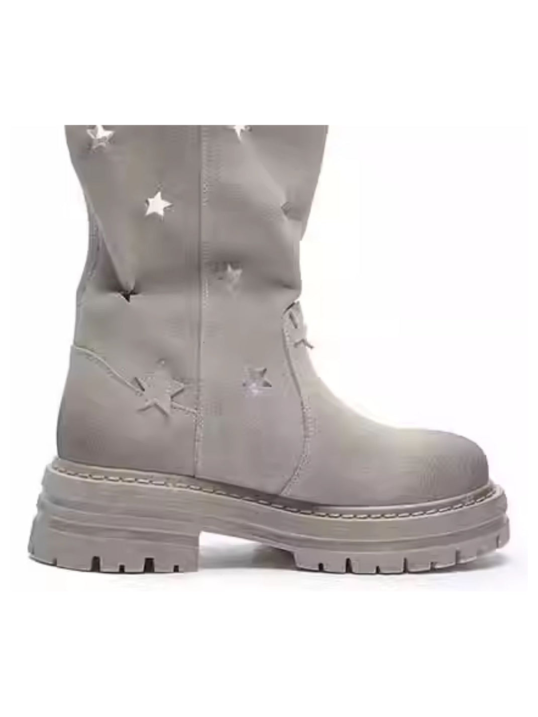 Gray Perforated-Star Nubuck Platform Boots