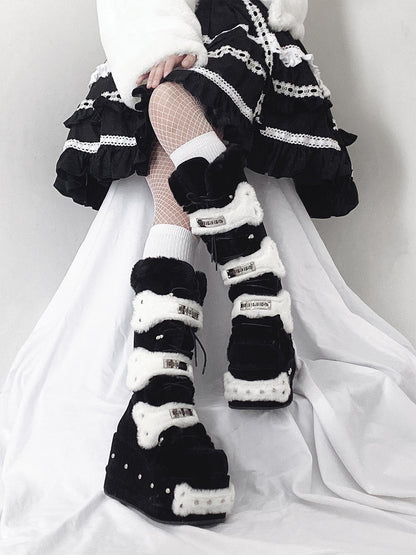Black Bear-Applique Faux-Fur Platform Boots