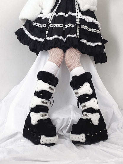 Black Bear-Applique Faux-Fur Platform Boots