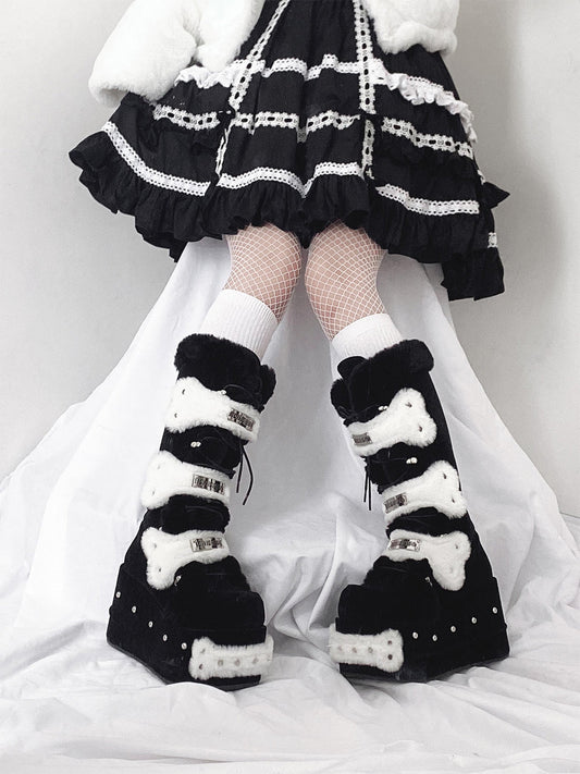 Black Bear-Applique Faux-Fur Platform Boots
