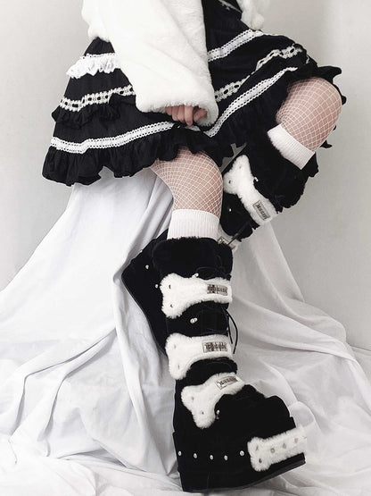 Black Bear-Applique Faux-Fur Platform Boots