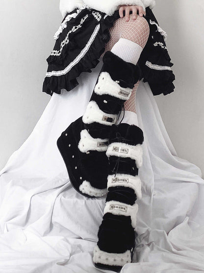 Black Bear-Applique Faux-Fur Platform Boots