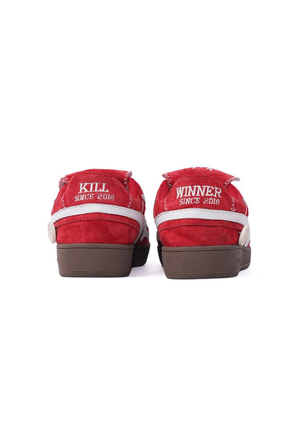 Red Suede Court Sneakers with White Logo