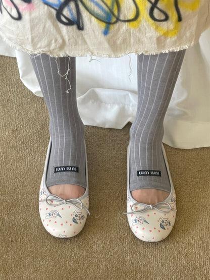 Illustrated Ribbon Square-Toe Ballet Flats