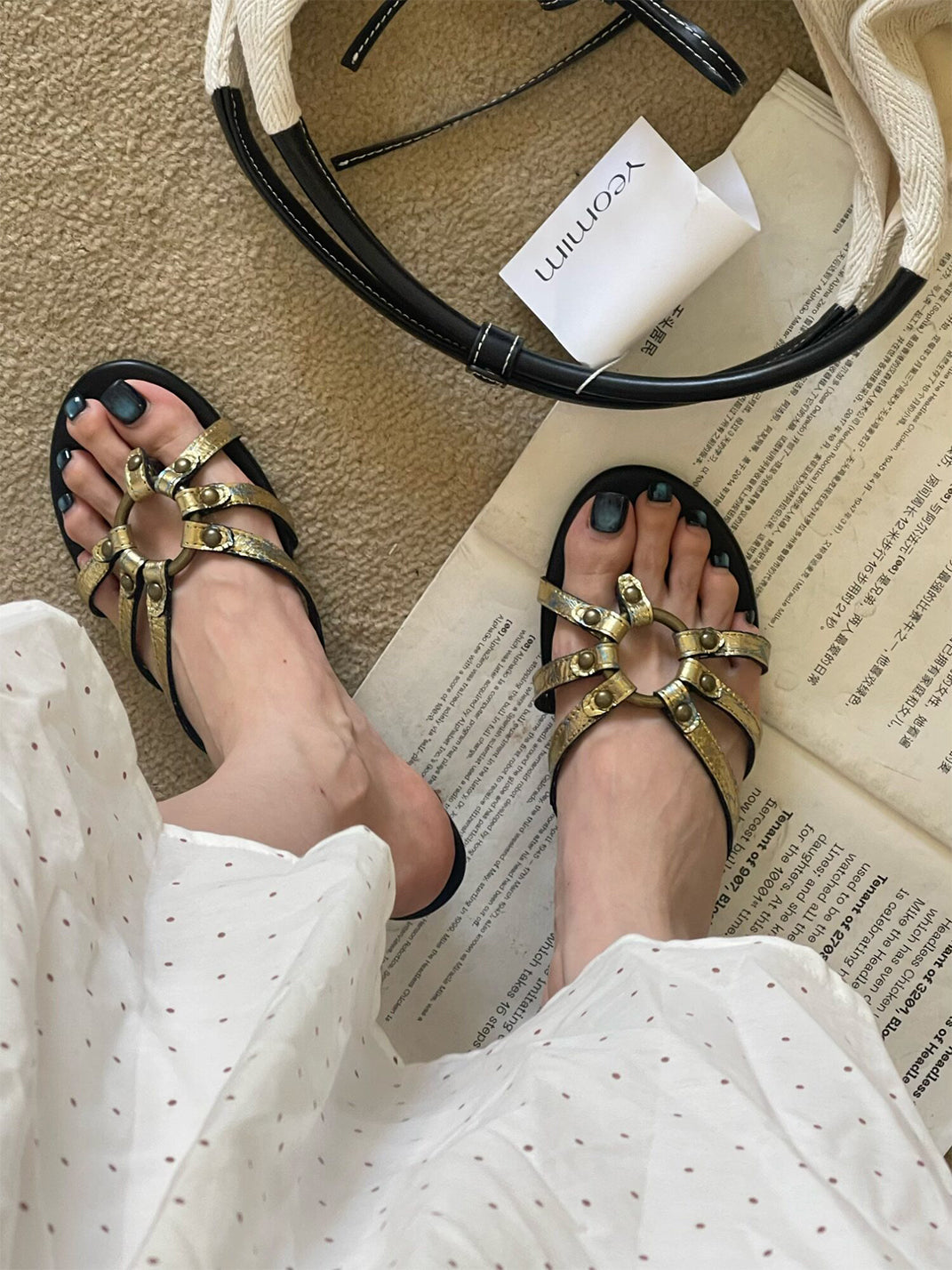 Crackle-Metal Jewel-Strap Kitten-Heel Sandals