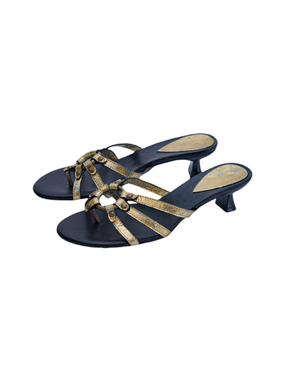 Crackle-Metal Jewel-Strap Kitten-Heel Sandals
