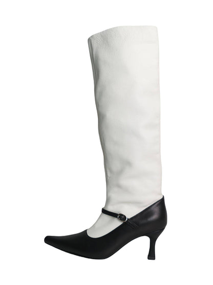 Two-Tone Pointed-Toe Knee-High Boots