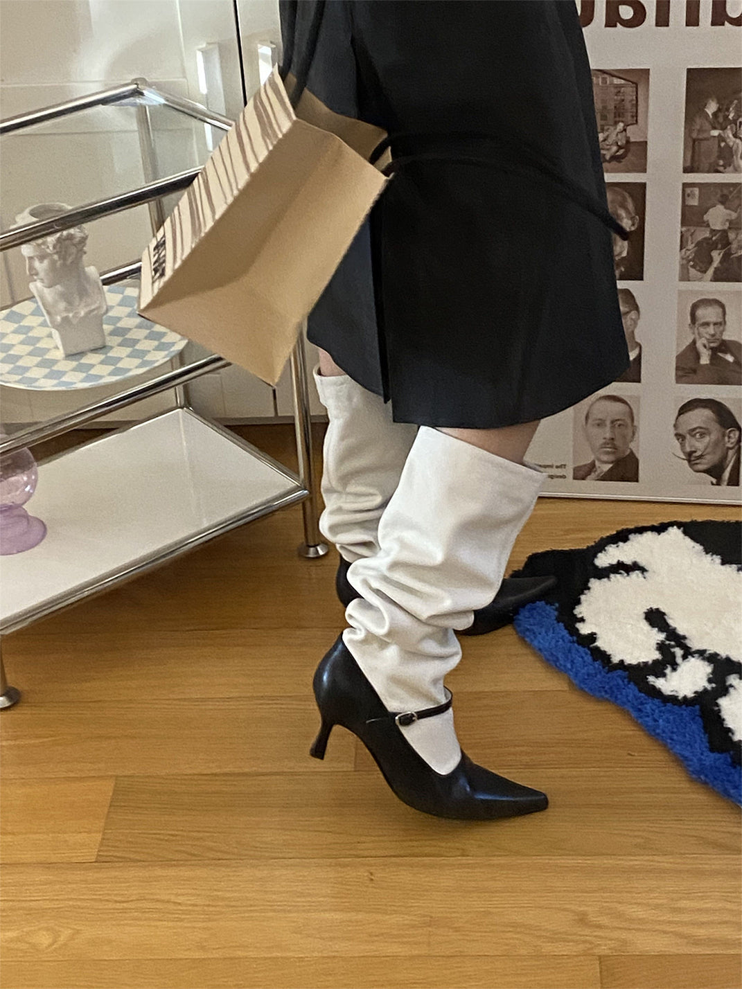 Two-Tone Pointed-Toe Knee-High Boots