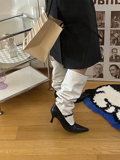 Two-Tone Pointed-Toe Knee-High Boots