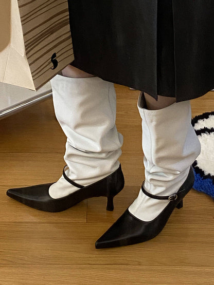 Two-Tone Pointed-Toe Knee-High Boots