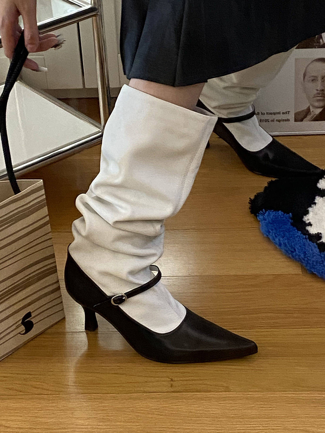 Two-Tone Pointed-Toe Knee-High Boots