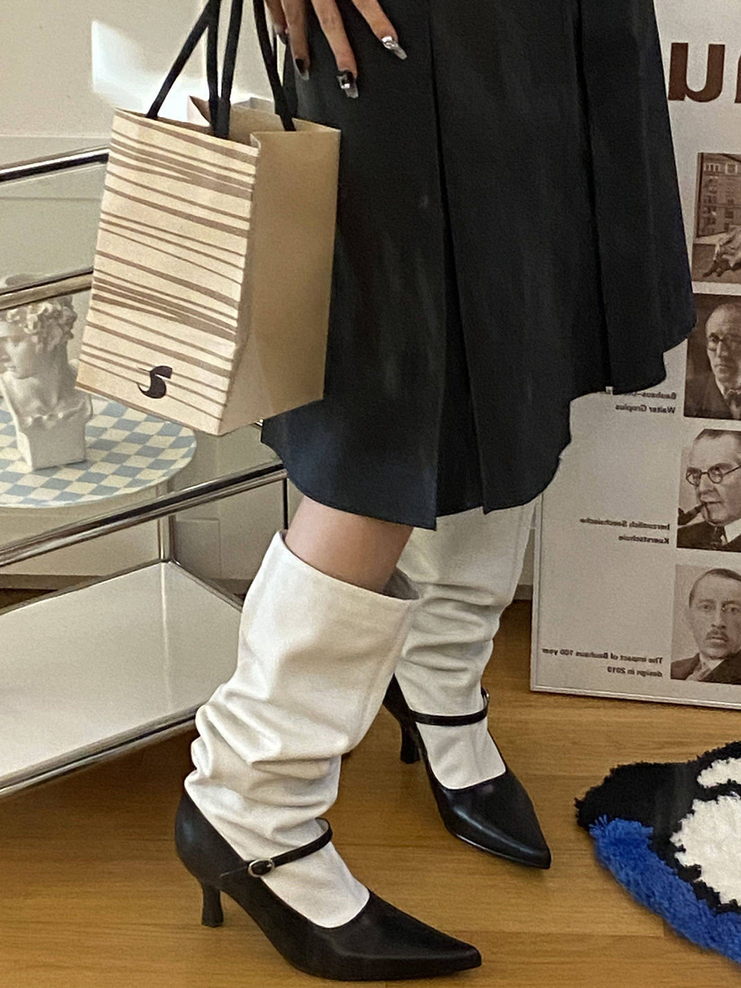 Two-Tone Pointed-Toe Knee-High Boots