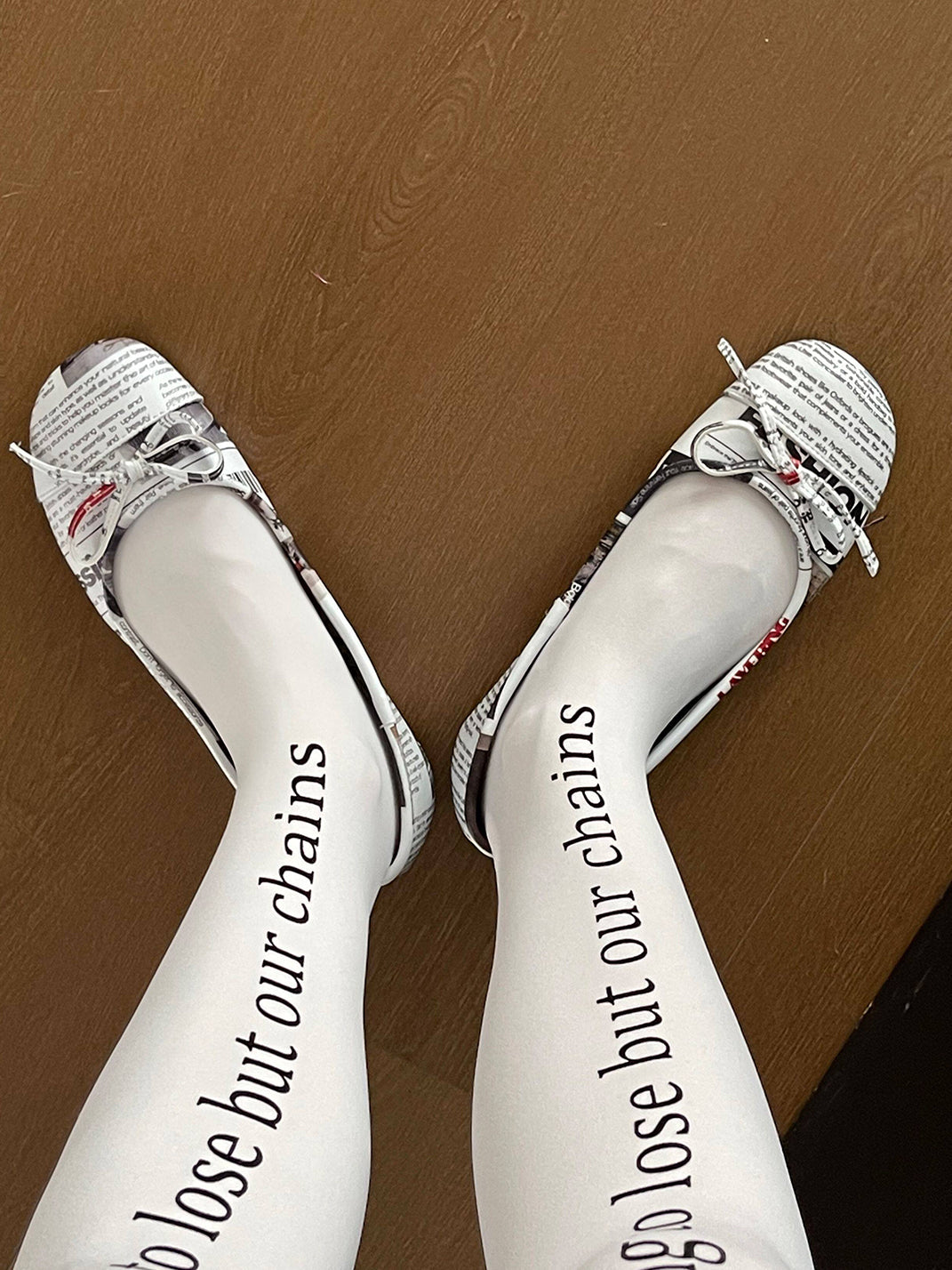 Newspaper-Print Bow Heels and Flats