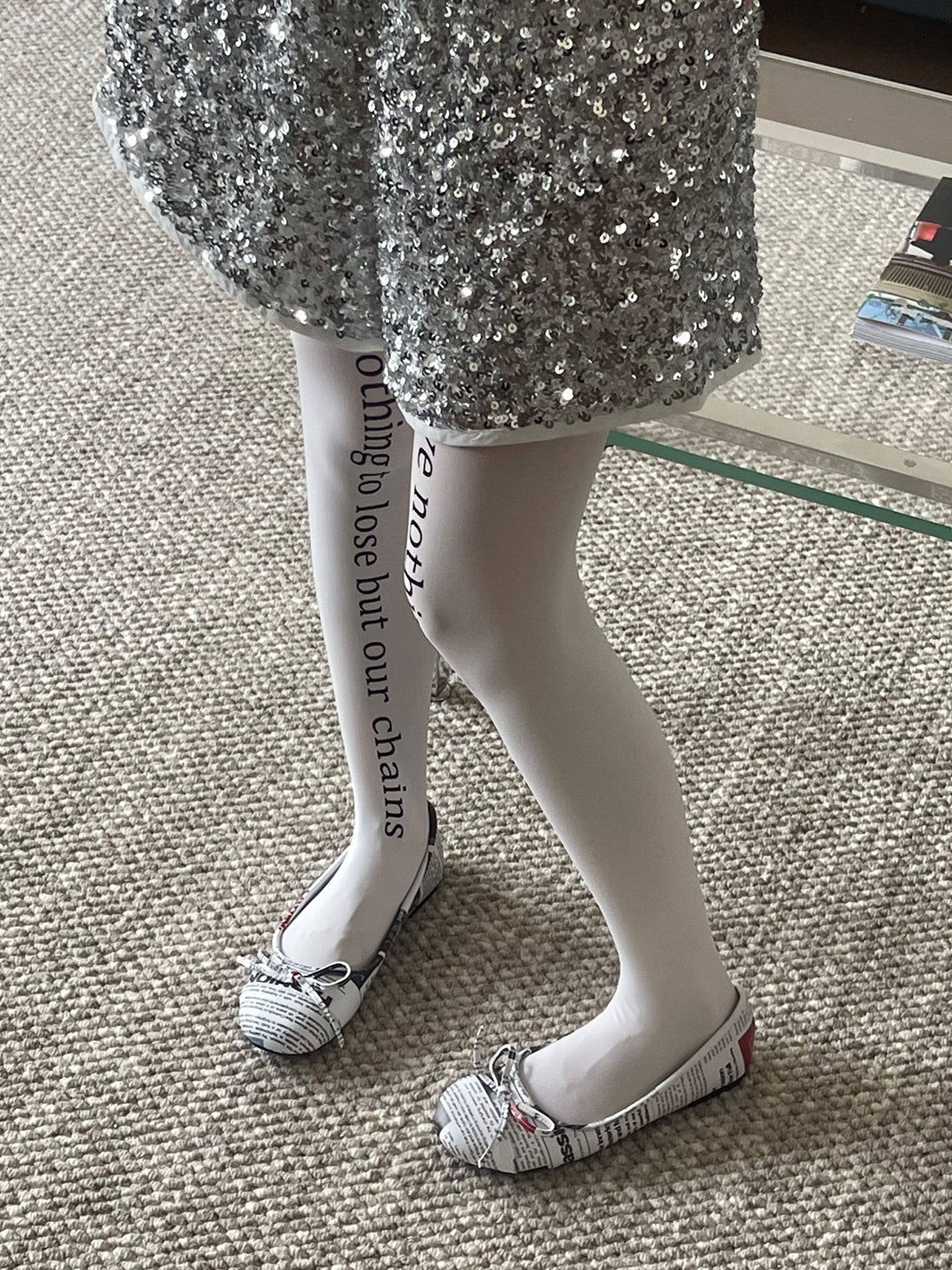 Newspaper-Print Bow Heels and Flats