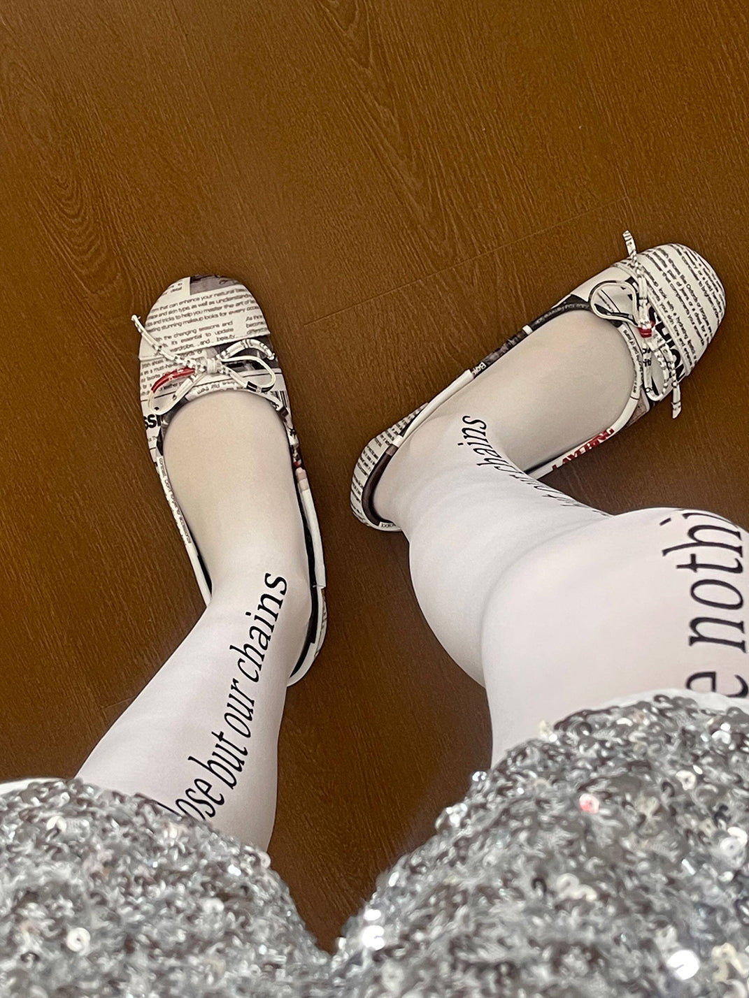 Newspaper-Print Bow Heels and Flats