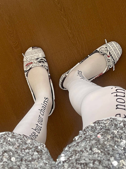 Newspaper-Print Bow Heels and Flats