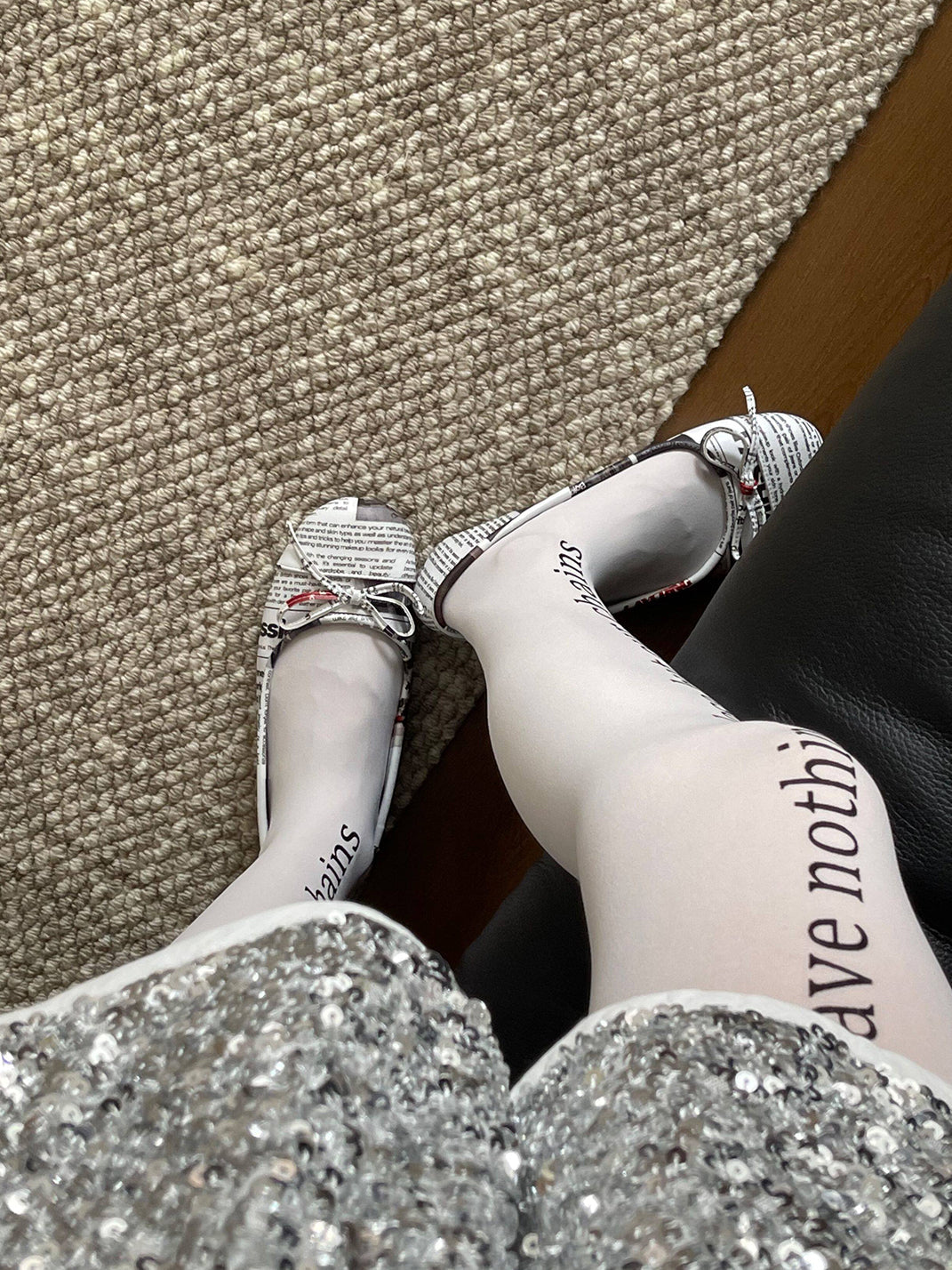 Newspaper-Print Bow Heels and Flats