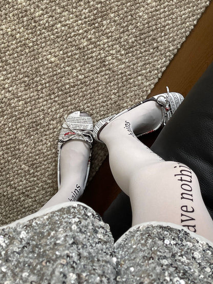 Newspaper-Print Bow Heels and Flats