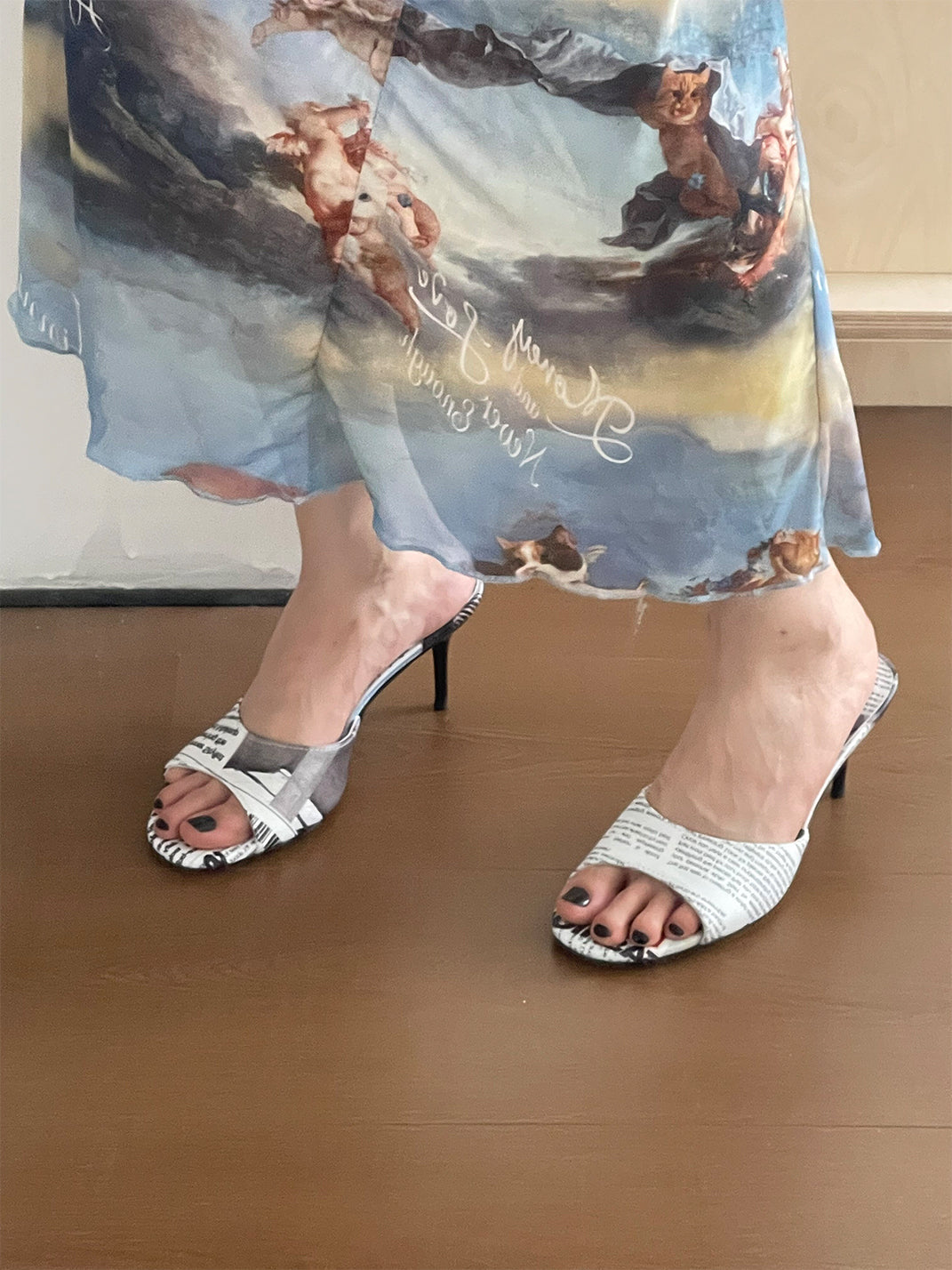 Newspaper-Print Bow Heels and Flats