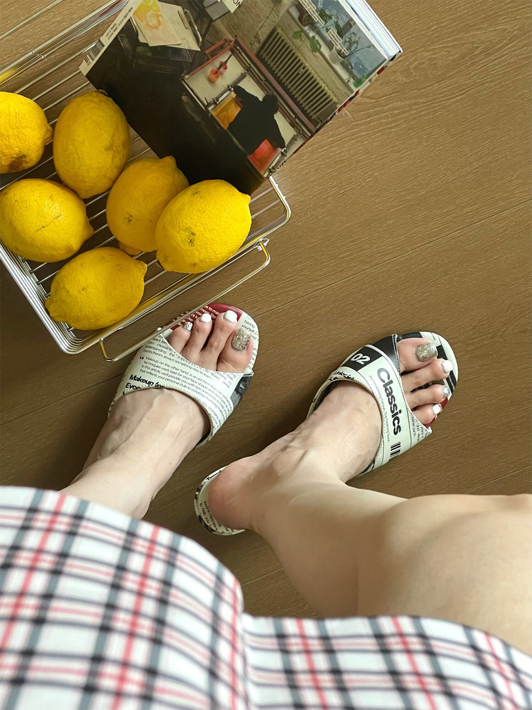 Newspaper-Print Bow Heels and Flats