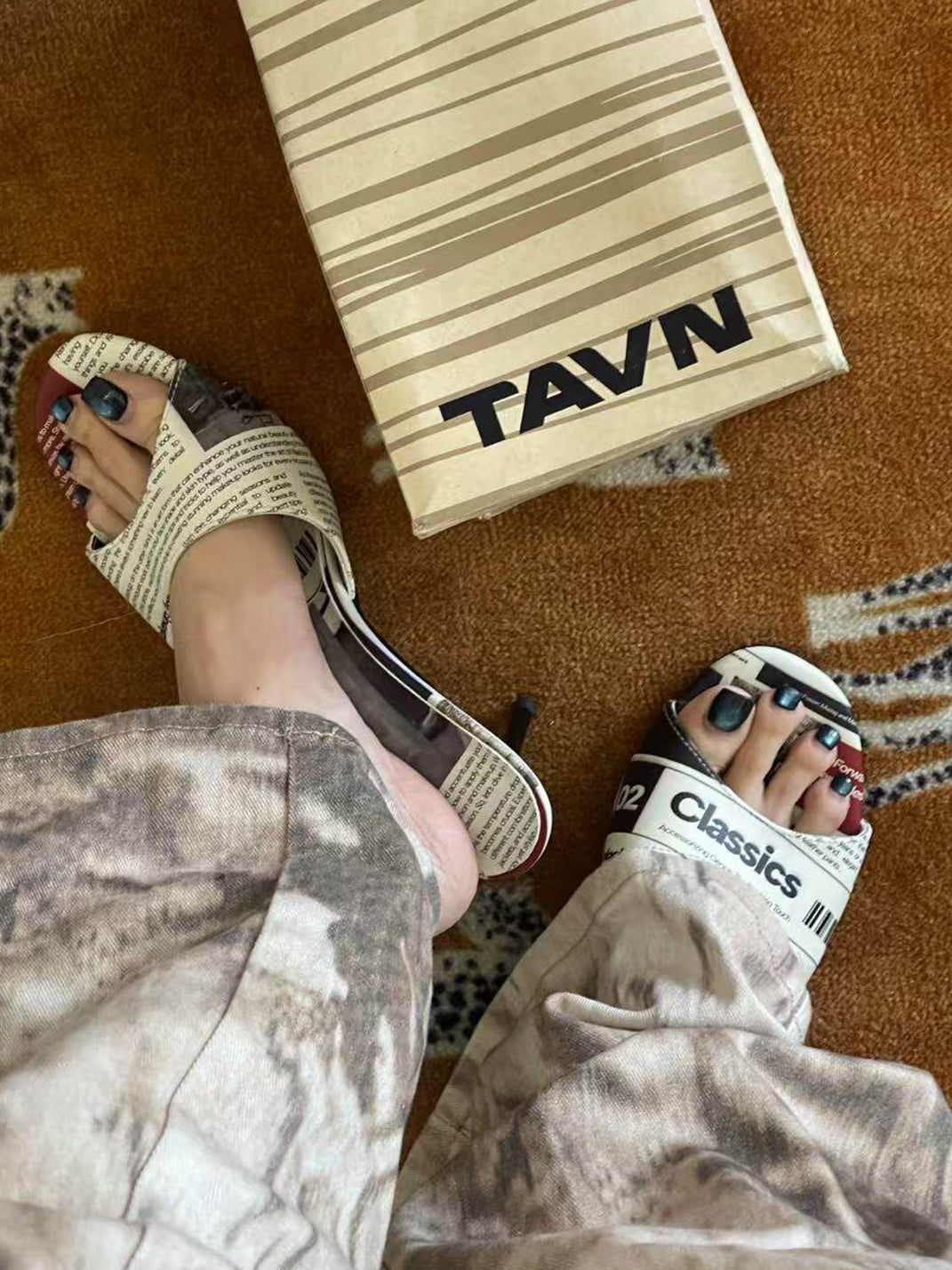 Newspaper-Print Bow Heels and Flats