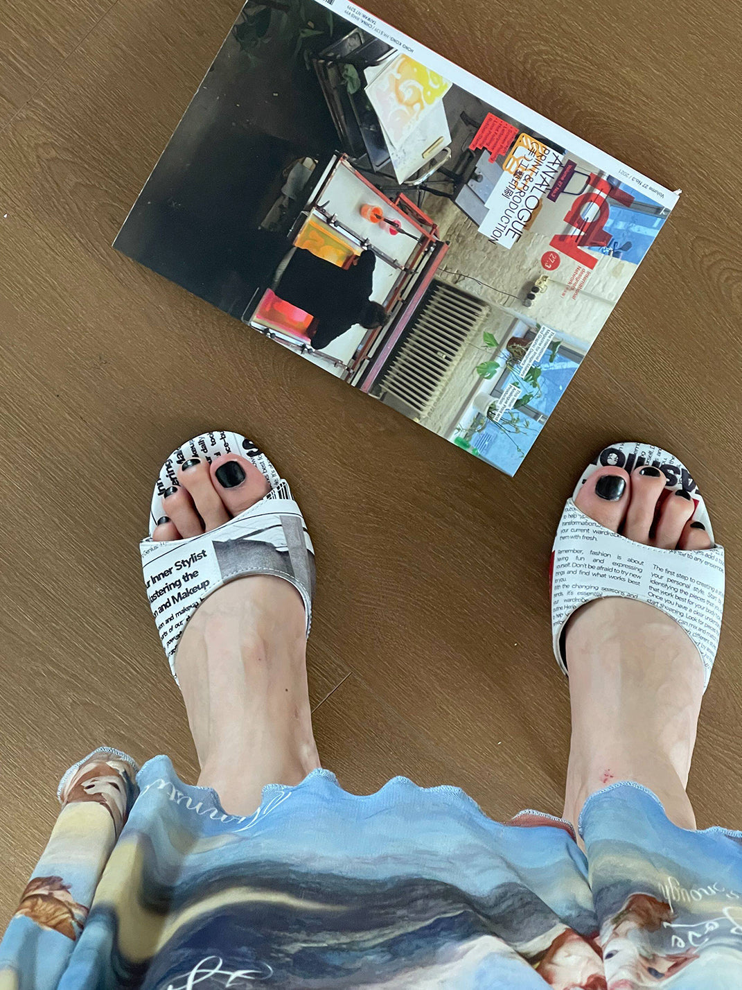 Newspaper-Print Bow Heels and Flats