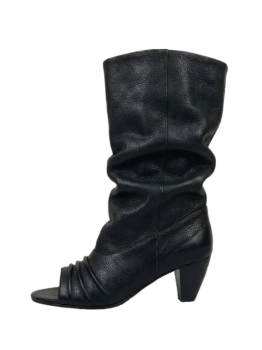 Open-Toe Slouch Leather Mid-Calf Boots