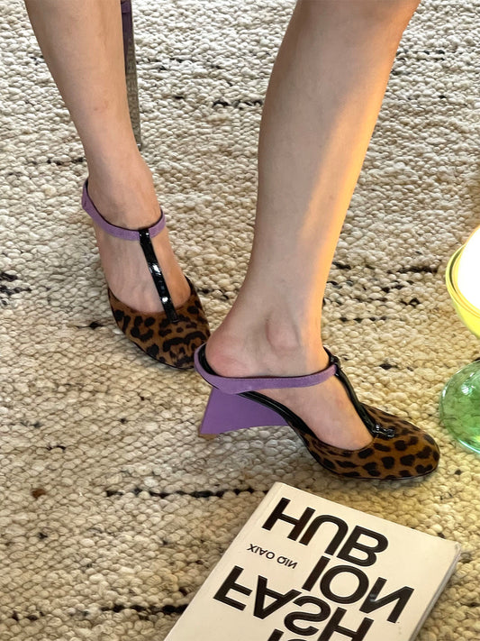 Leopard-Panel Colorblock 8 cm Heeled Mules