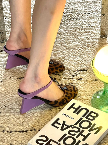 Leopard-Panel Colorblock 8 cm Heeled Mules