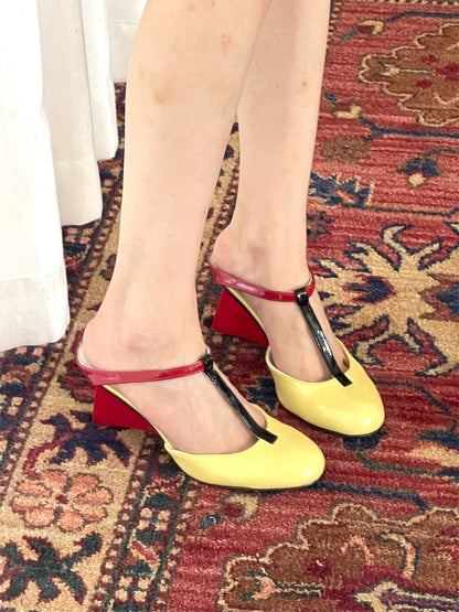 Leopard-Panel Colorblock 8 cm Heeled Mules