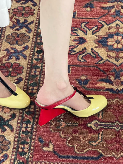 Leopard-Panel Colorblock 8 cm Heeled Mules